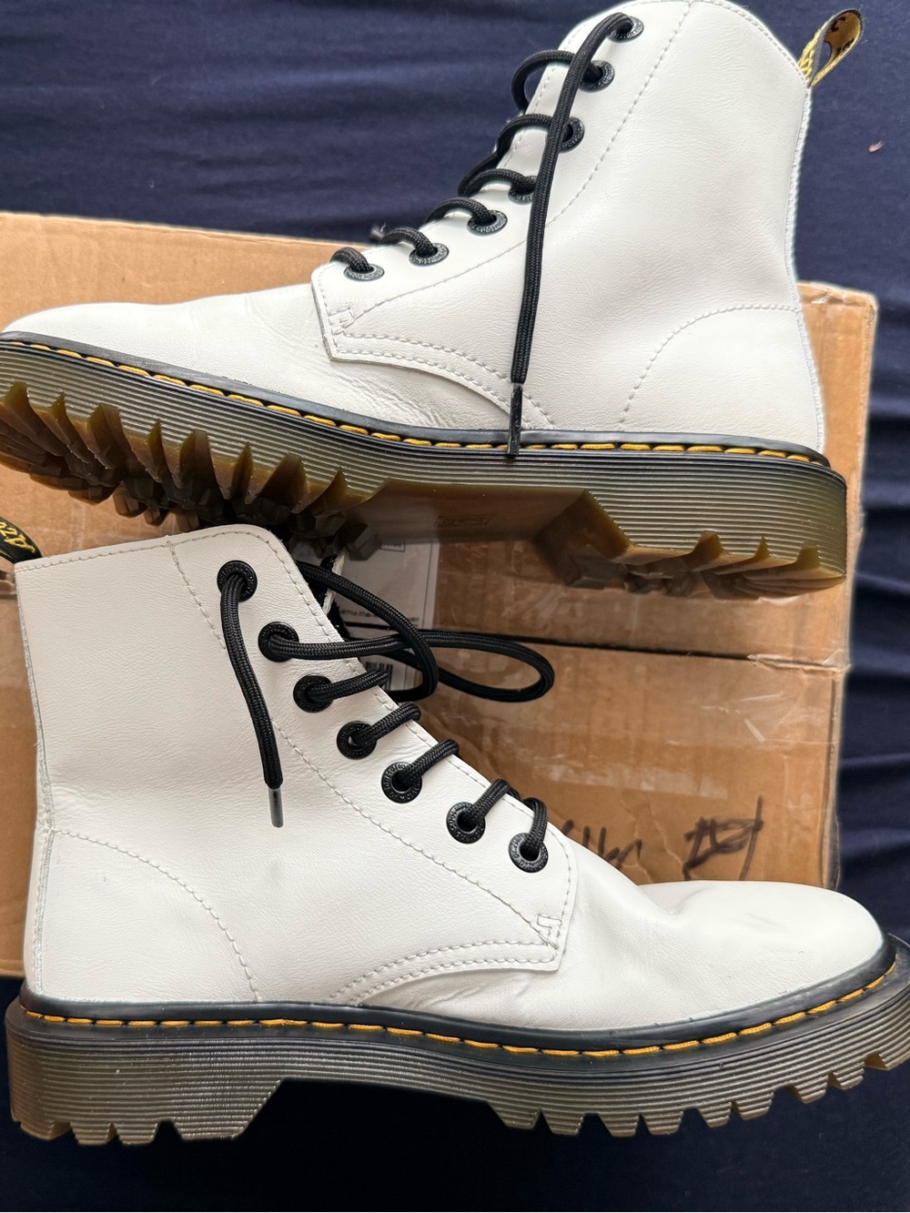 Dr. Martens White Leather Lug Sole Combat Boots